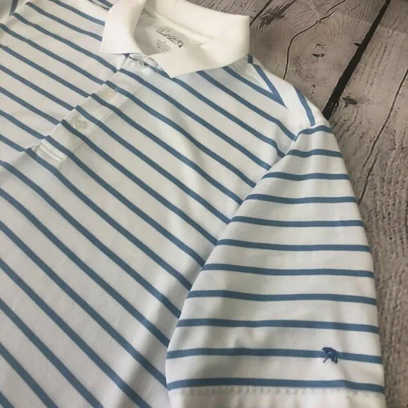 Arnold Palmer Polo Golf Shirt Medium White Blue Stripe Embroidered Umbrella Logo - Picture 4 of 9